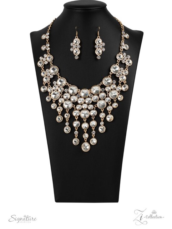 Paparazzi Jewelry - Paparazzi Sparkling Gold Statement Necklace and Earrings Set (ZI008)